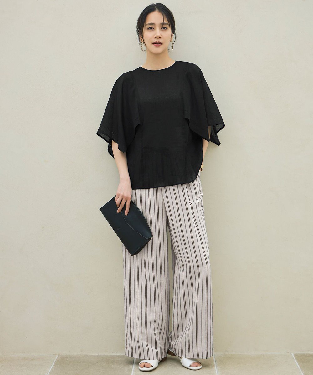 自由区 S 【カタログ掲載・セットアップ対応・洗える】リネンビスコースストライプドロスト パンツ 