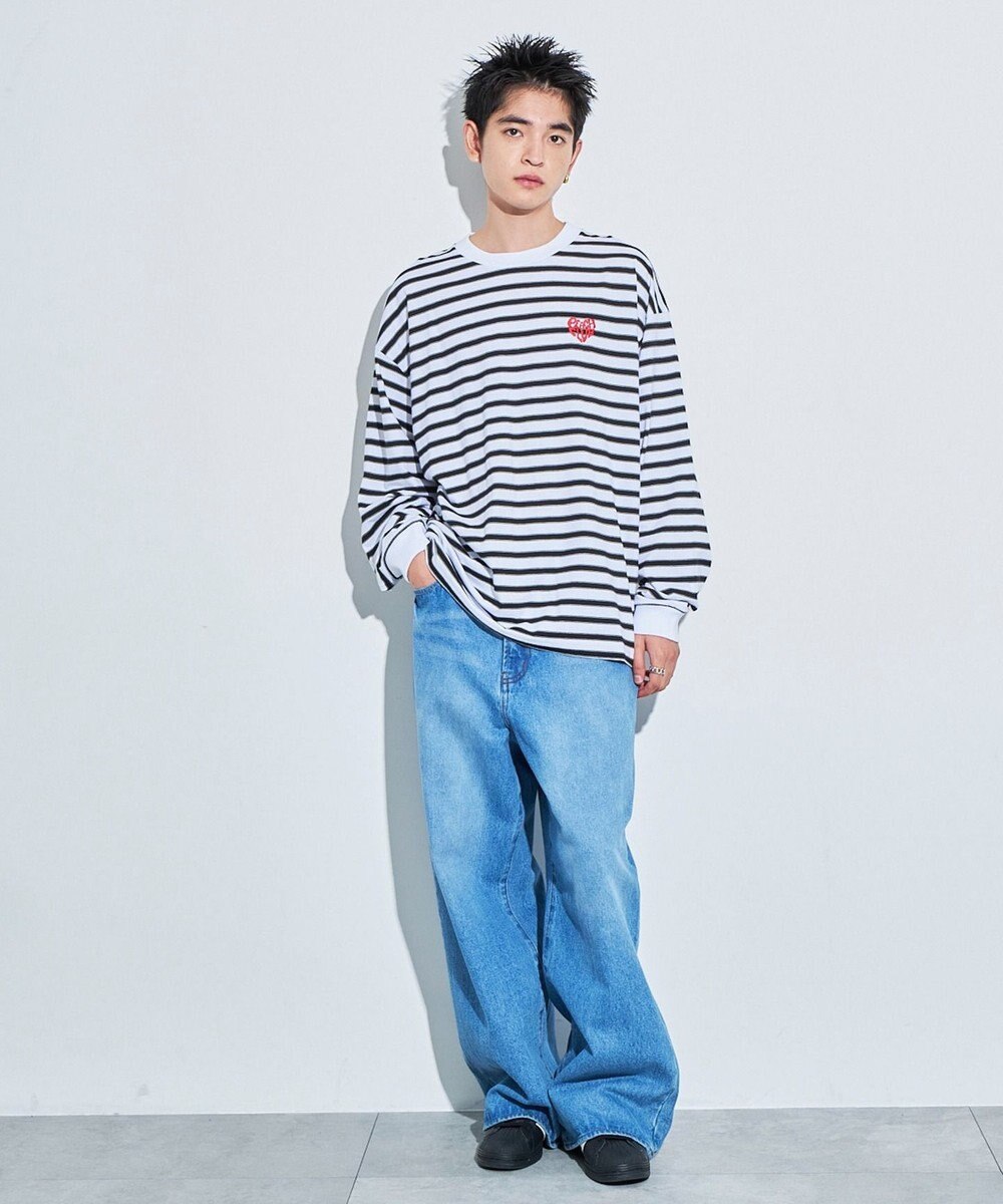 WEGO 【MLサイズ展開】ボーダーワンポイントT（LS） 