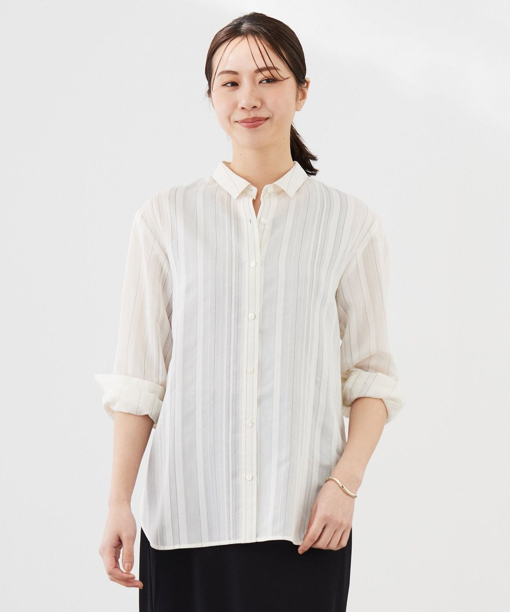 J.PRESS LADIES 【洗える】SHEER dobby ストライプ シャツカラー ブラウス 