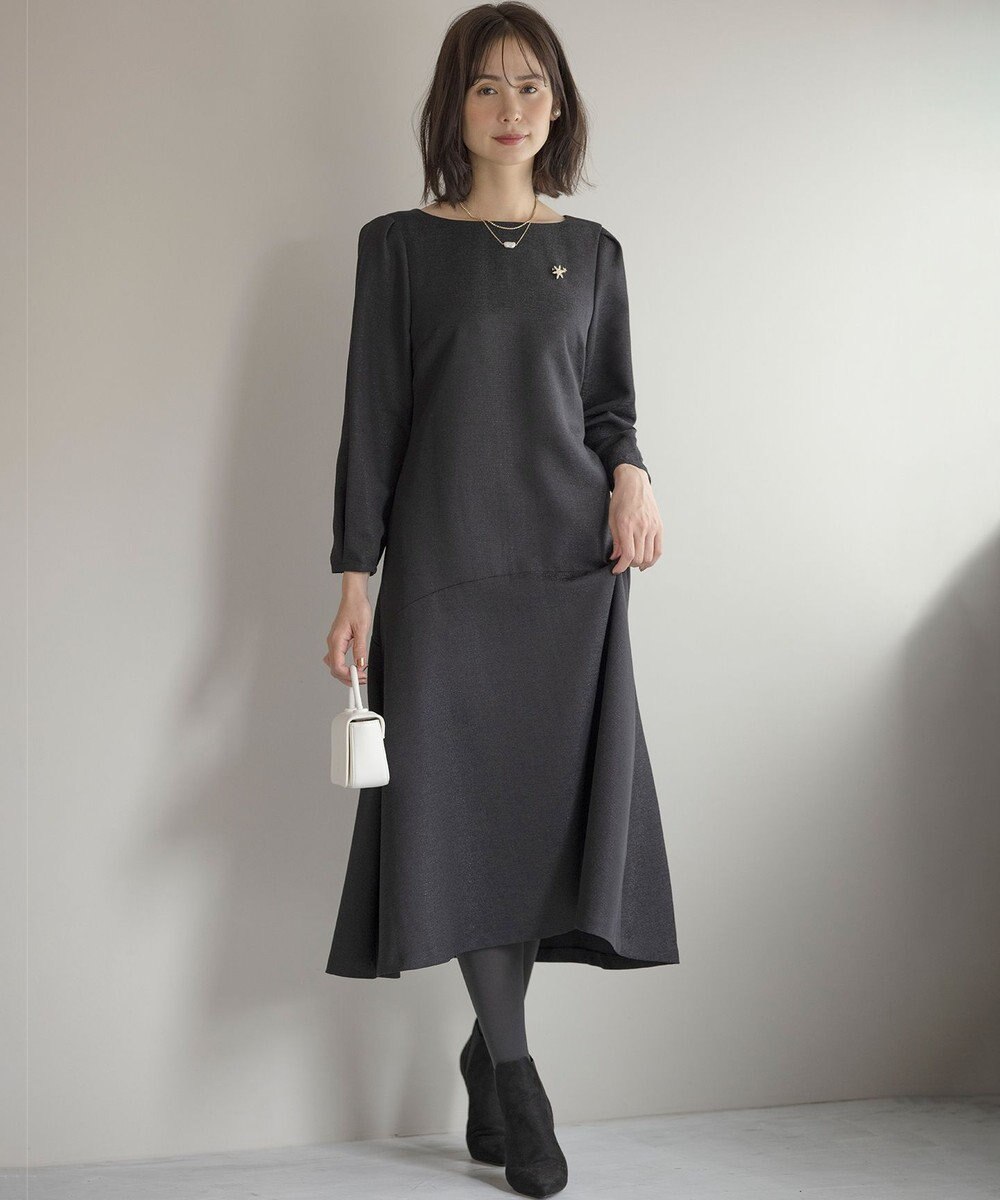 組曲 L ラメジャカード ボートネックワンピース 