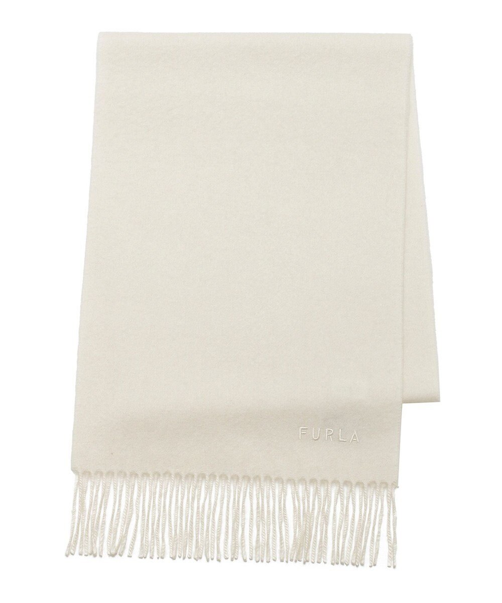 MOONBAT FURLA(フルラ）カシミヤ100％ 無地 マフラー ロゴ刺繍 手洗いOK 