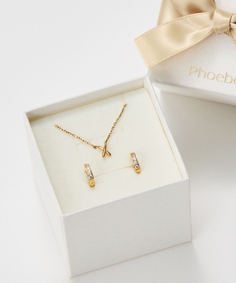 Phoebe 【数量限定】クロスネックレス&ビジューフートピアスセット/BOX&ショッパー付き 