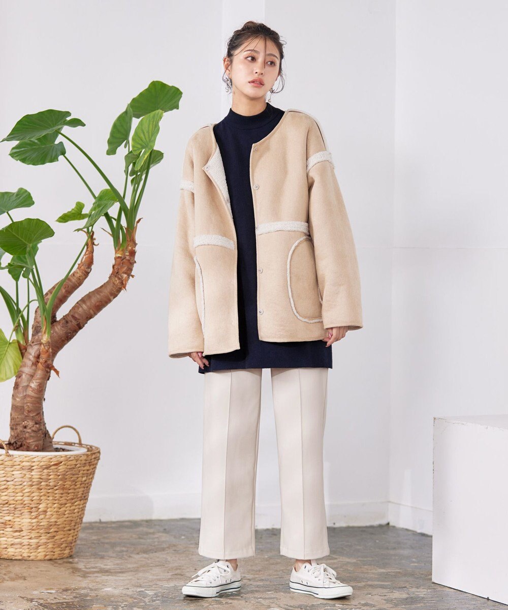 Tiaclasse 【洗える】袖ケーブルニットチュニック 