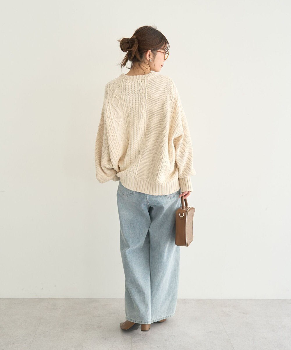 earth music&ecology 【洗濯機洗い可】アンチピリングC/Aパッチワークケーブルニット 