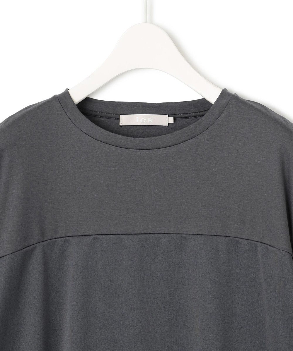 ICB L 【接触冷感・UVケア・洗える】シルケットスムースコンビ Tブラウスカットソー 