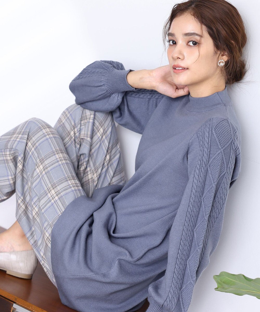 Tiaclasse 【洗える】袖ケーブルニットチュニック 