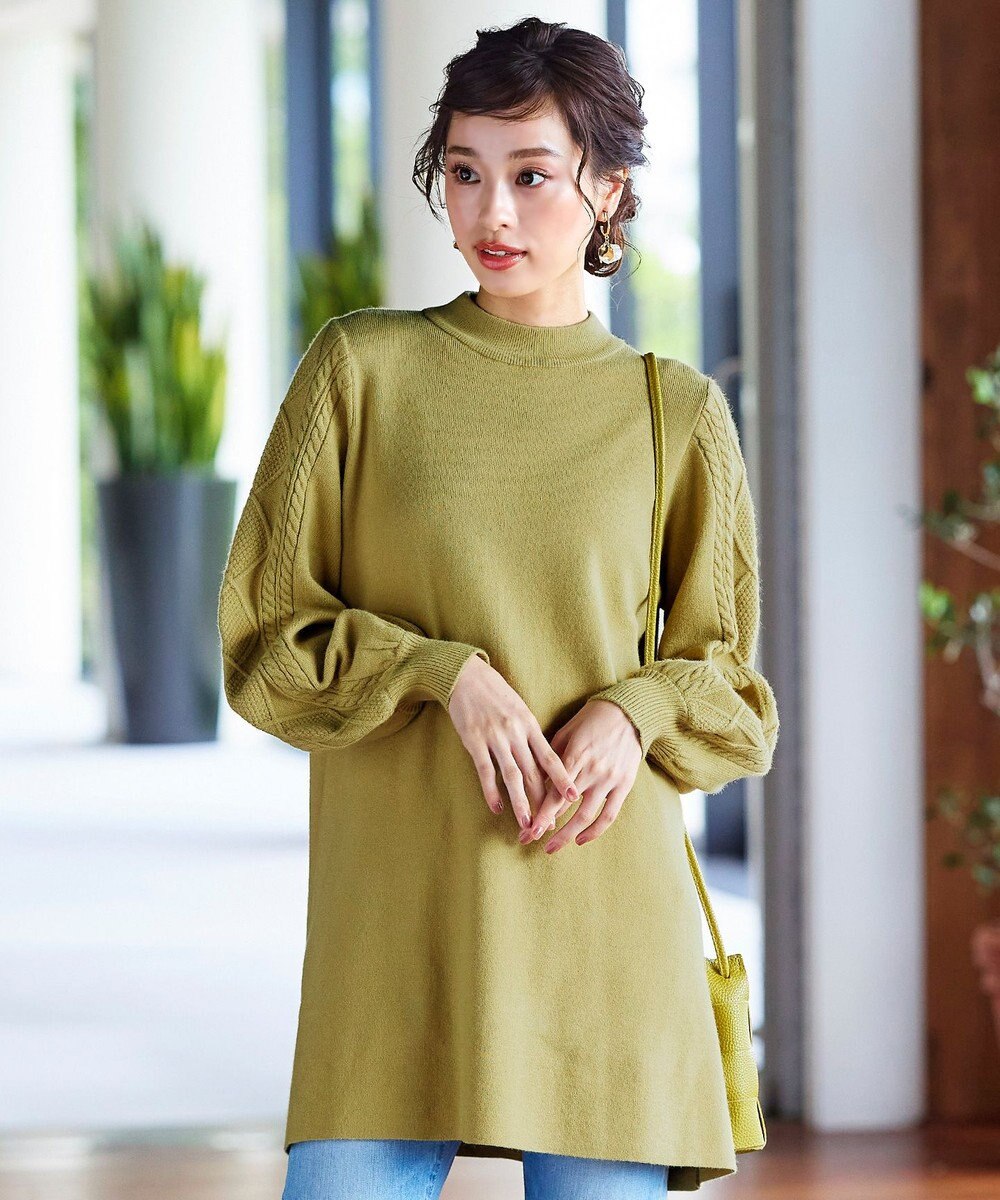 Tiaclasse 【洗える】袖ケーブルニットチュニック 