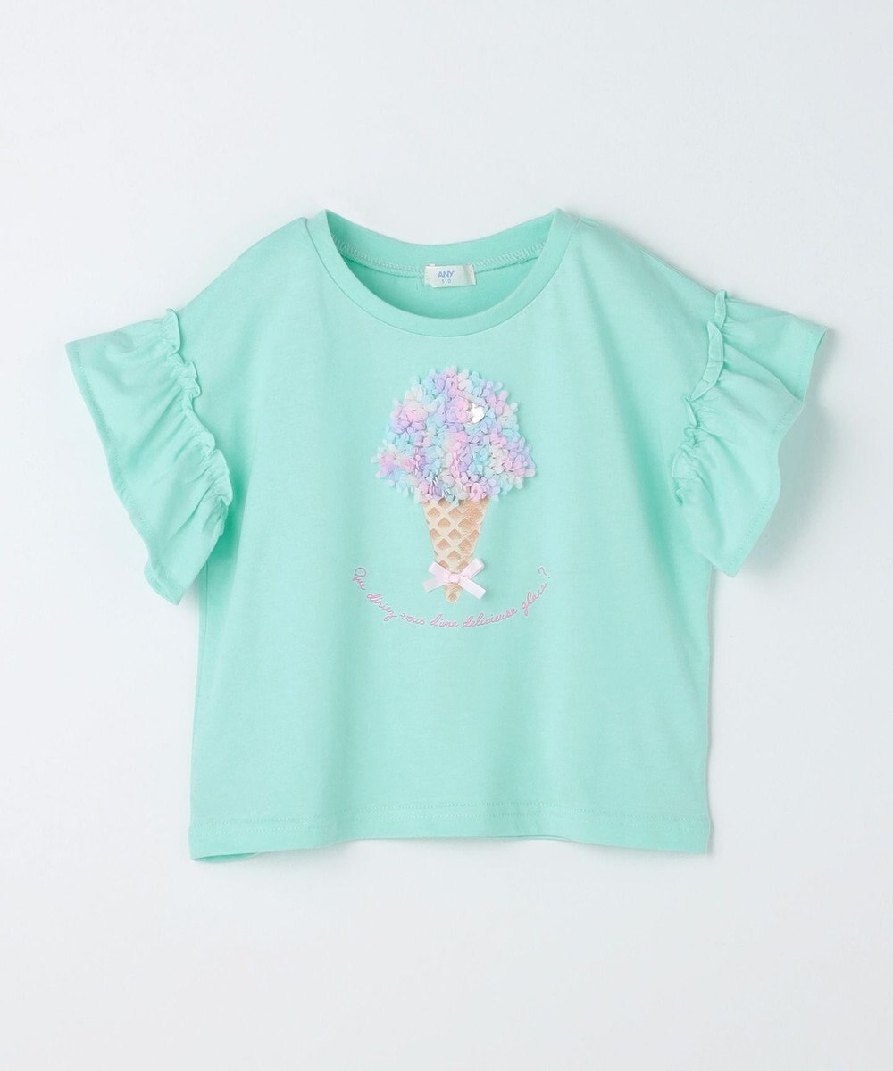 ANY KIDS 【綿100%】ひんやり フリル袖 もしゃもしゃTシャツ 