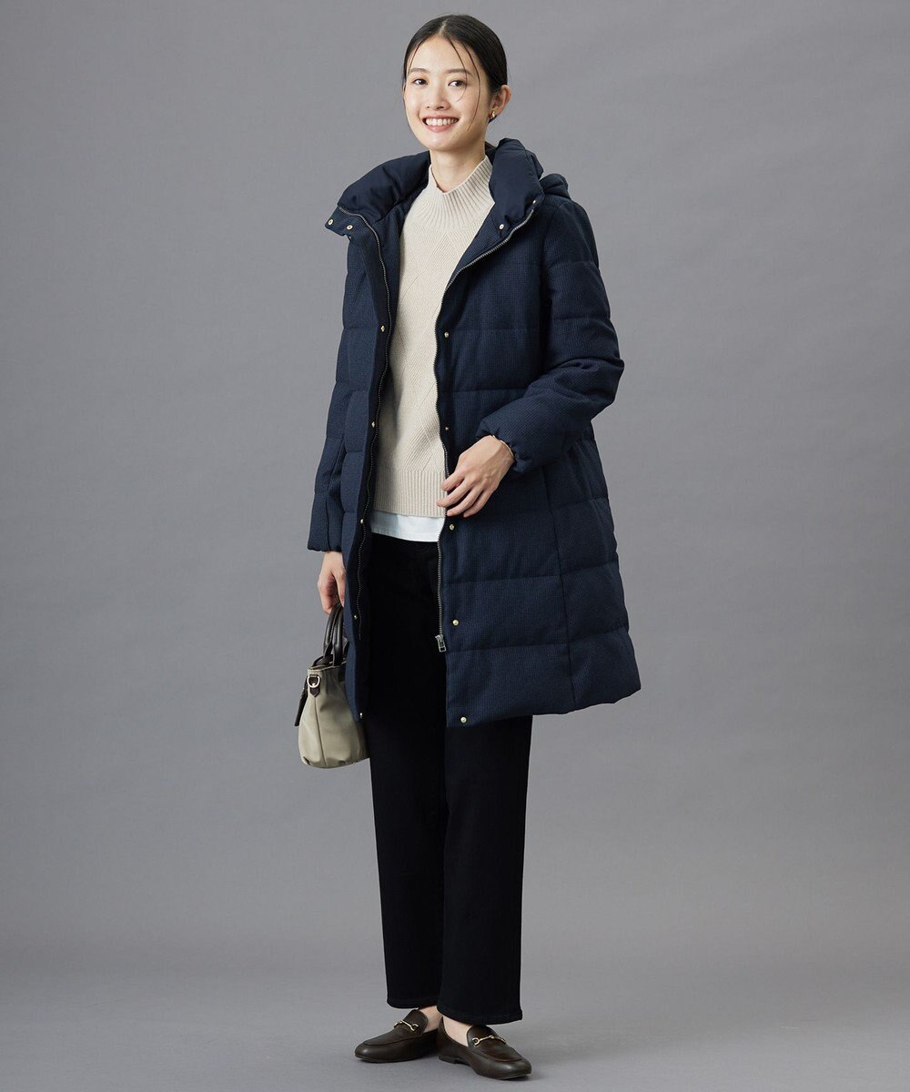 J.PRESS LADIES 【洗える】ポリエステルハウンドトゥース ロング ダウンコート 