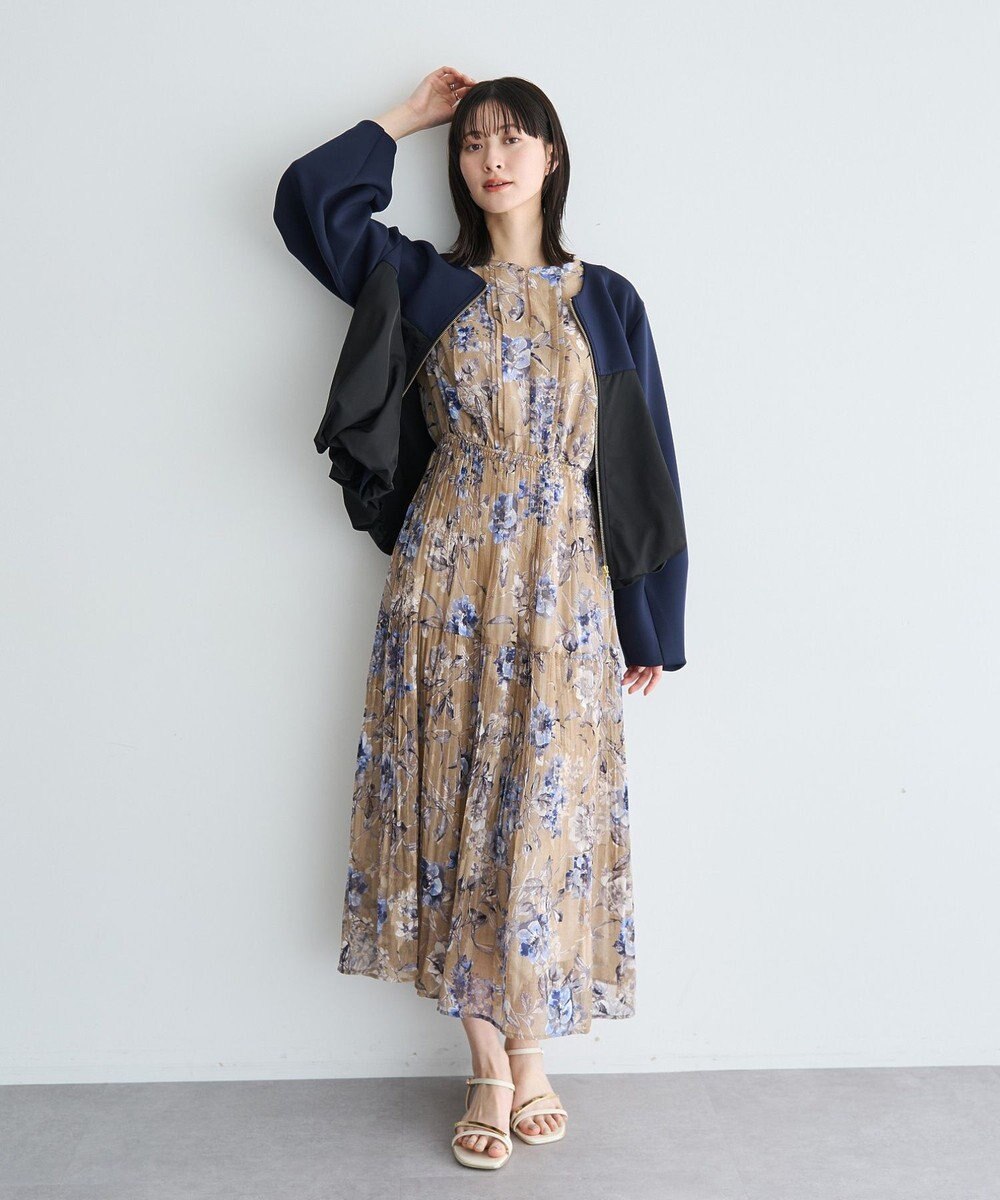 YECCA VECCA 【追加生産】フラワー柄シアープリーツワンピース 