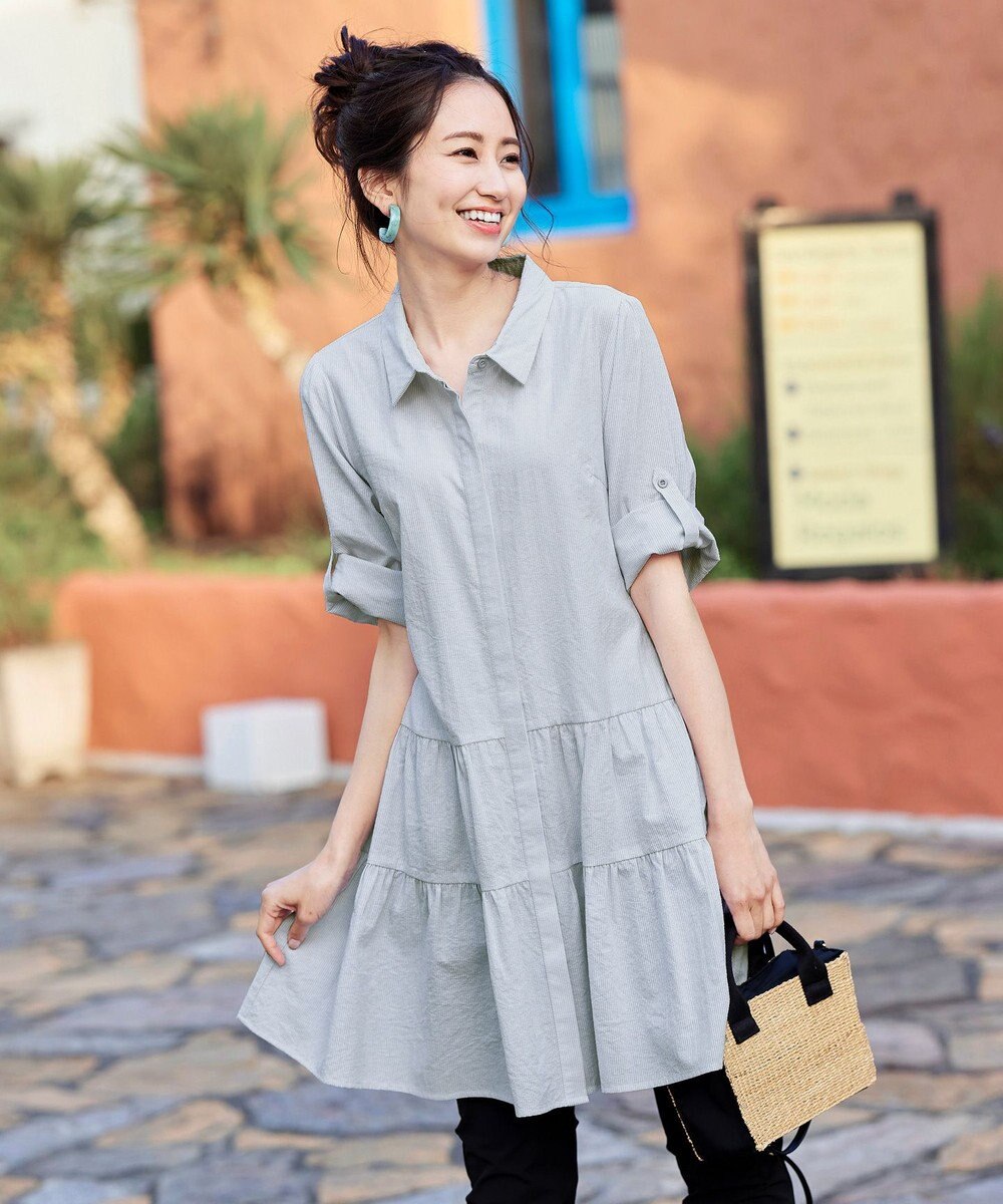 Tiaclasse L 【洗える】1枚で大人華やぐ2段ティアードシャツチュニック 