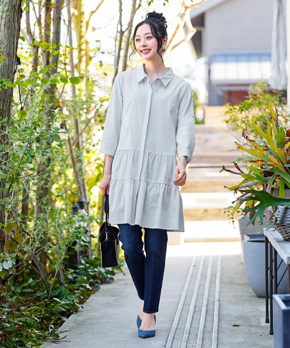 Tiaclasse L 【洗える】1枚で大人華やぐ2段ティアードシャツチュニック 