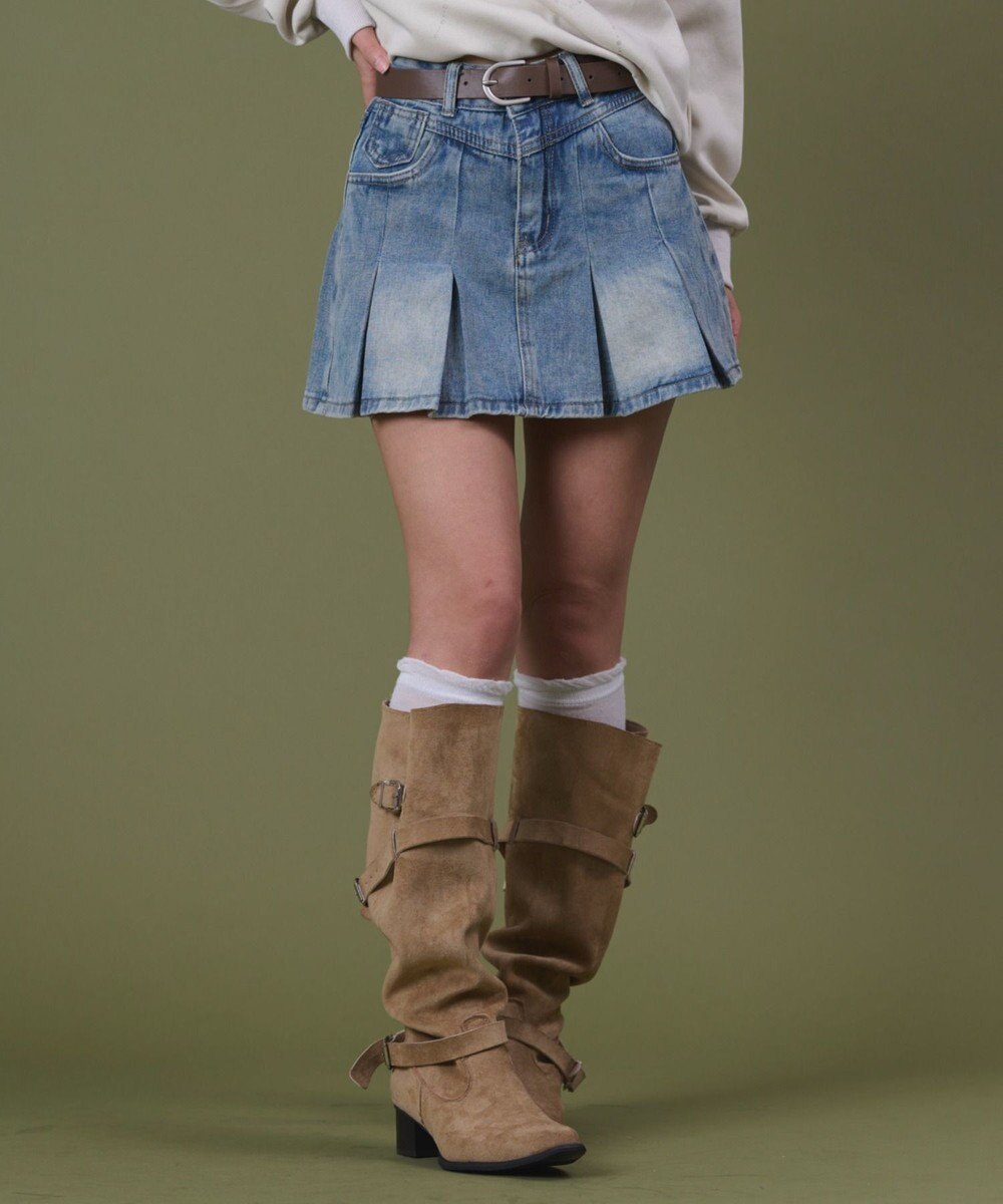 WEGO タックプリーツデニムミニスカパン 