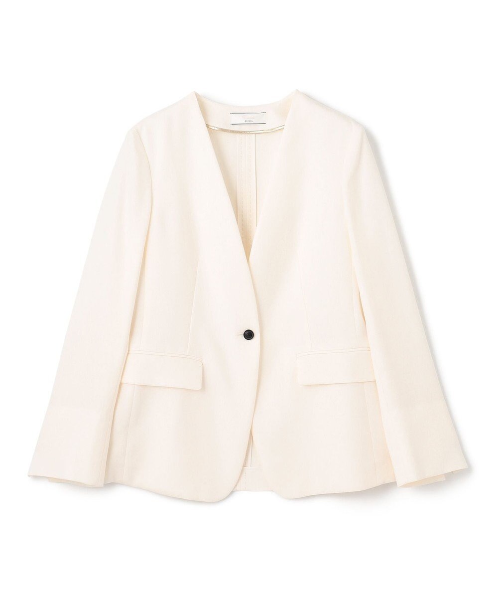 BEIGE， 【洗える】CAROLE / リネンライクノーカラーハーフ丈ジャケット 