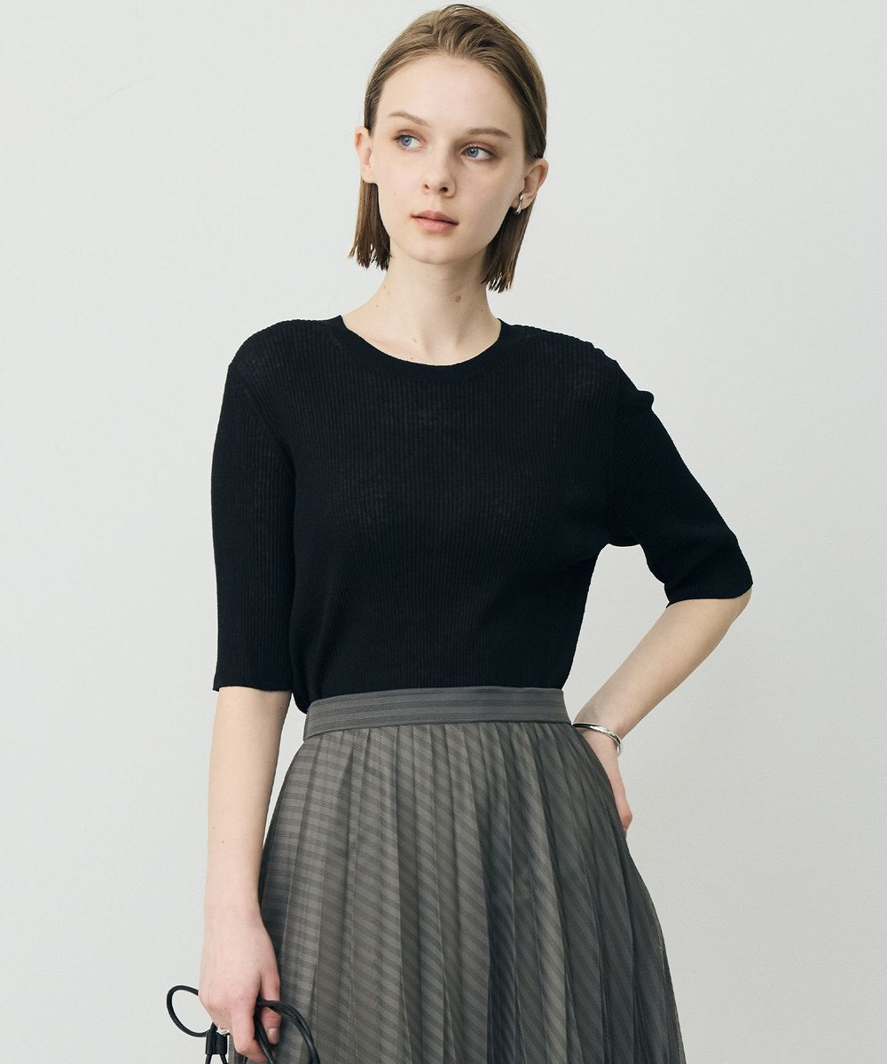 ICB L 【先行予約】 リネンブレンドシアー クルーネックリブニット 