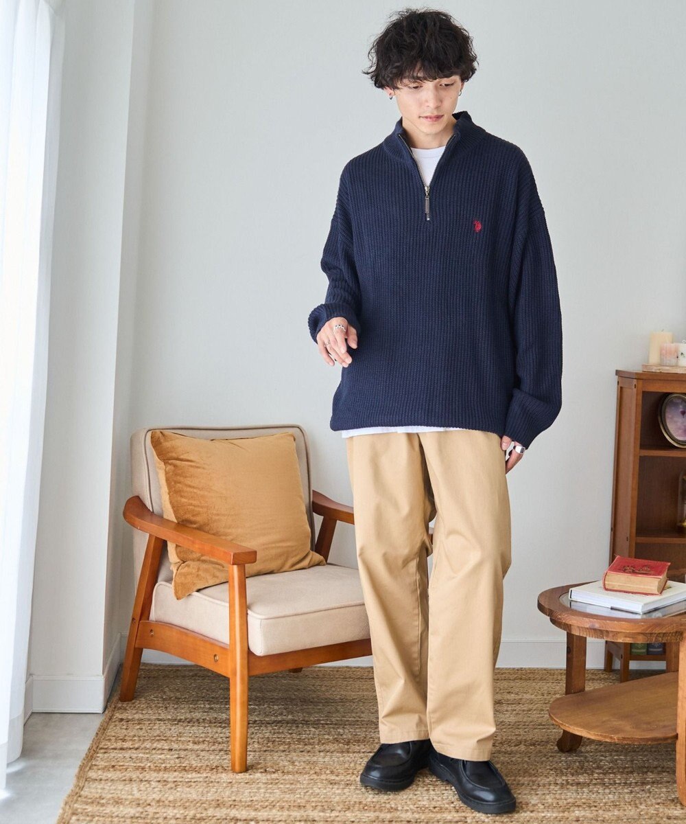 WEGO U.S. POLO ASSN.|別注畔編みハーフジップセーター 