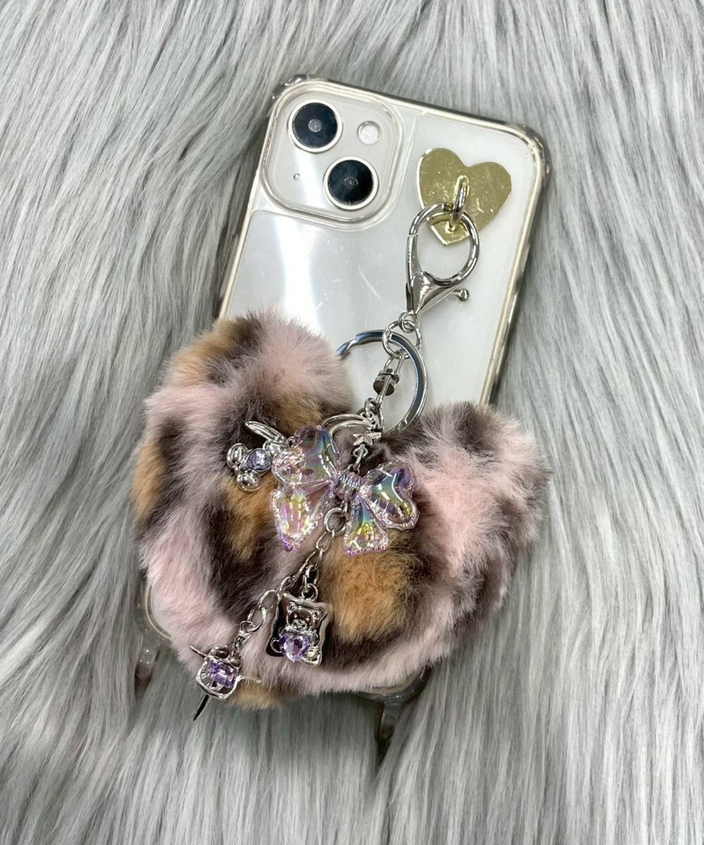 WEGO ファーハートビーズチャームキーホルダー 