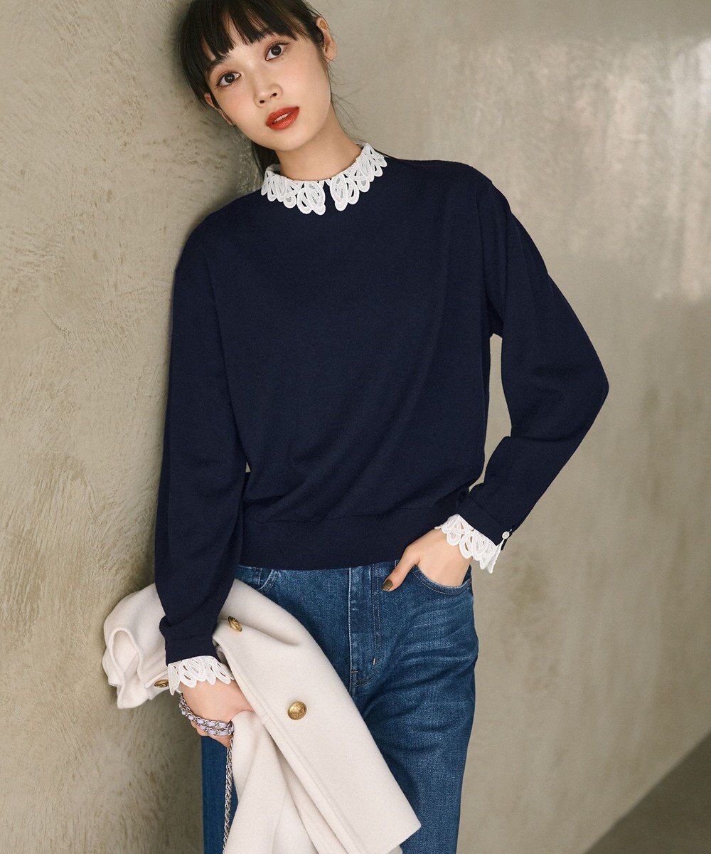 23区 L 【洗える】エンブロイダリーニット 