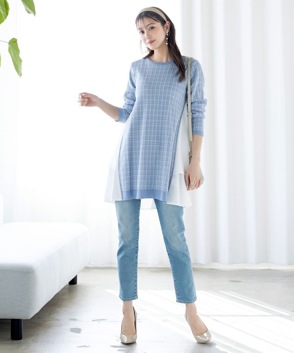 Tiaclasse 【洗える】ツイード2段フレアチュニックブラウス 