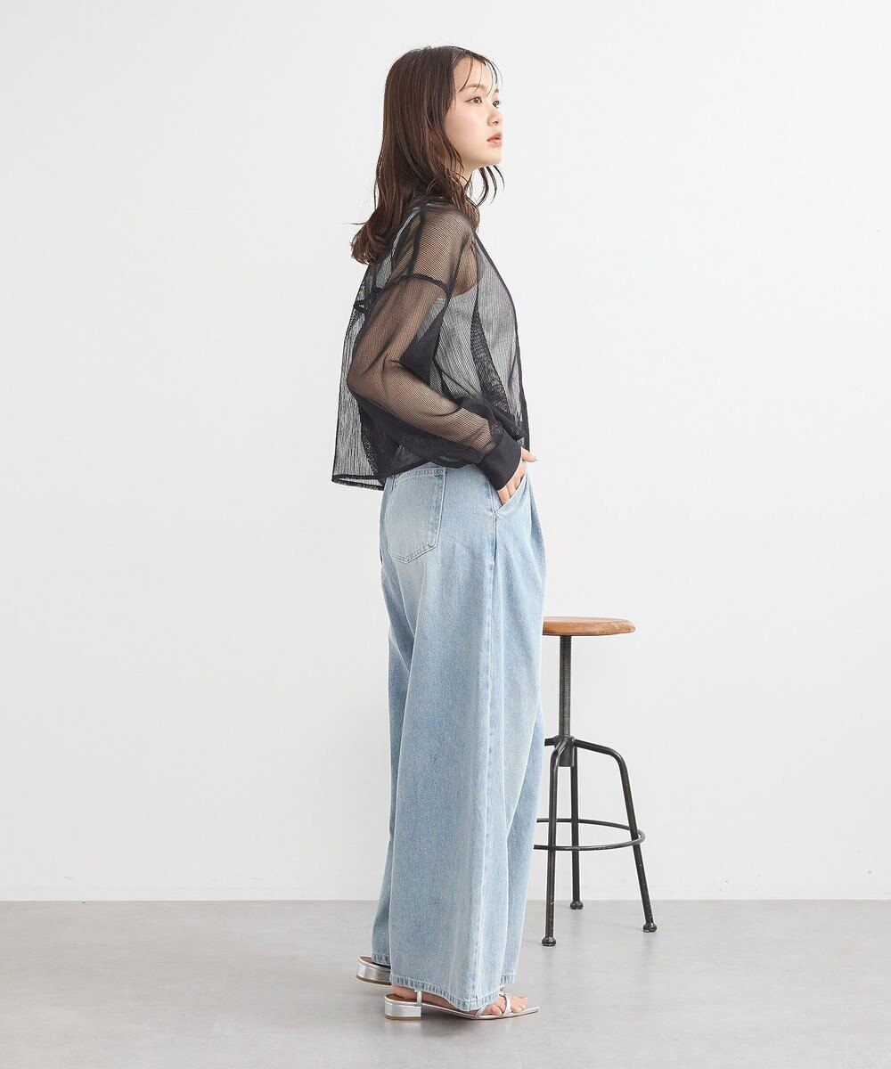 earth music&ecology メッシュストライプショートシャツ 