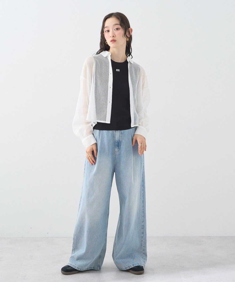 earth music&ecology メッシュストライプショートシャツ 