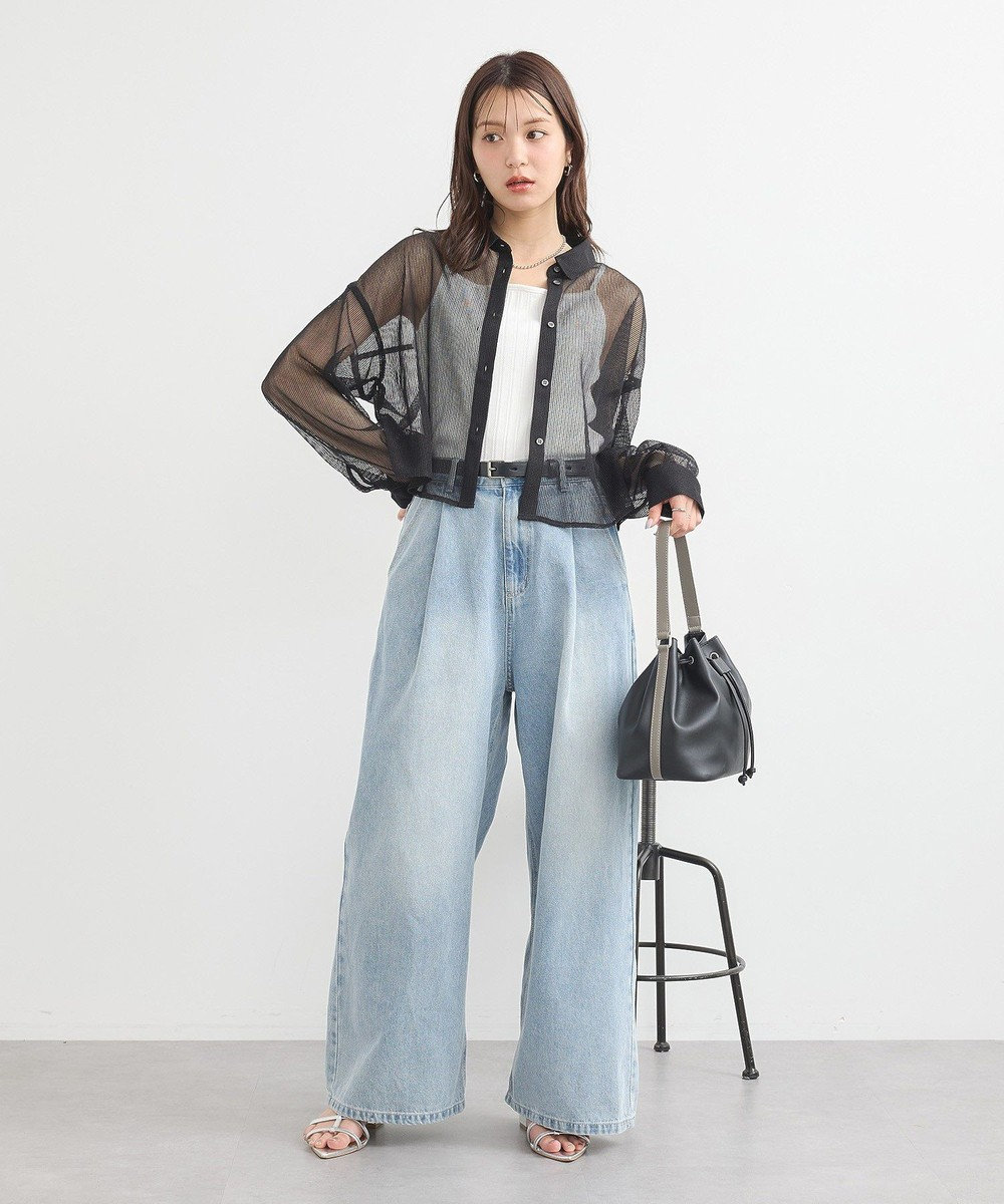 earth music&ecology メッシュストライプショートシャツ 