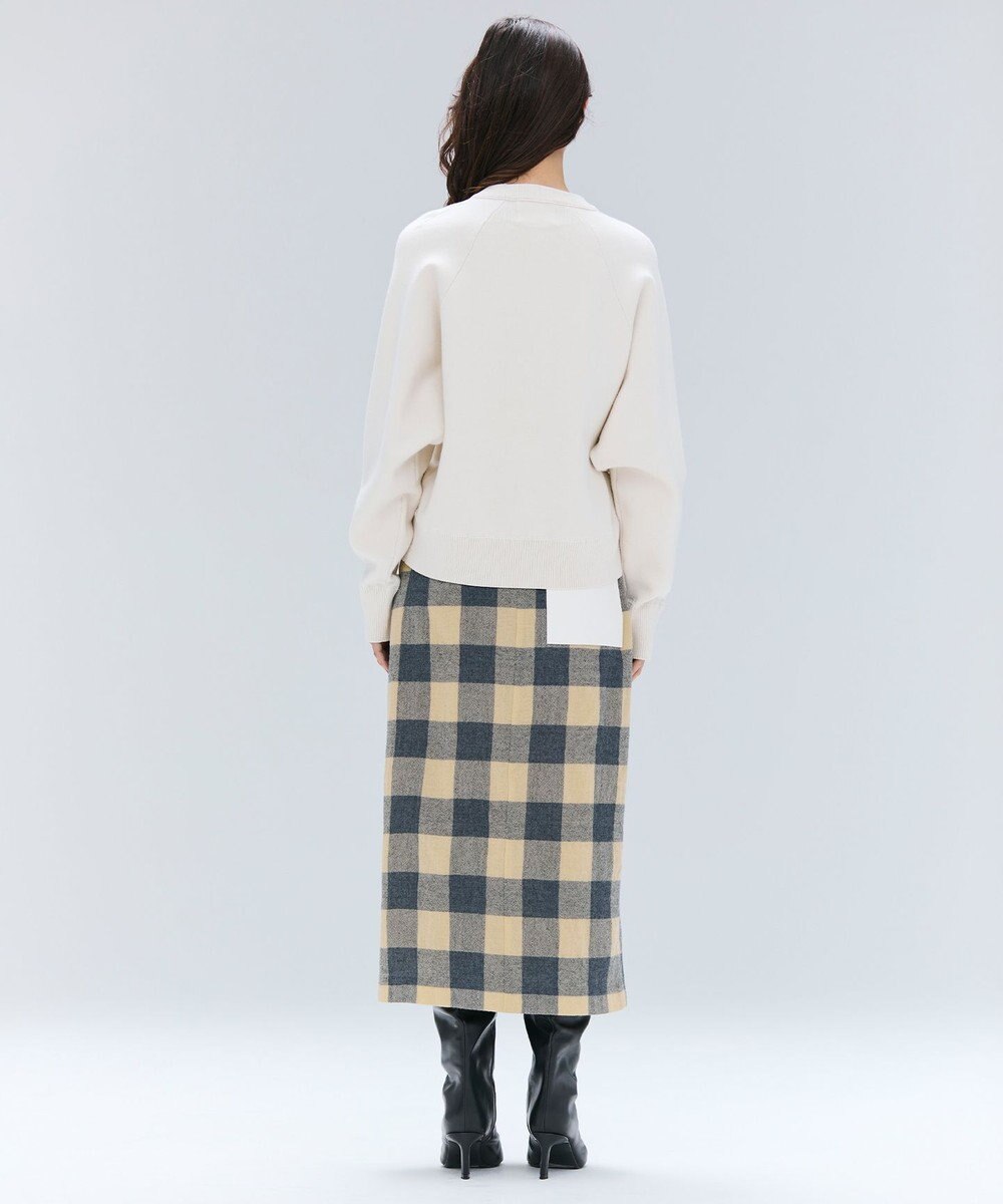 BEIGE， HOBBS / フェイクレザーポケットウールチェックラップスカート 