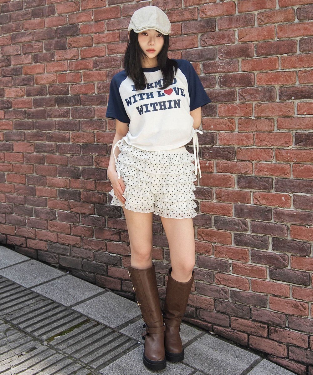 WEGO グラフィックサイドリボンドロストショートT 