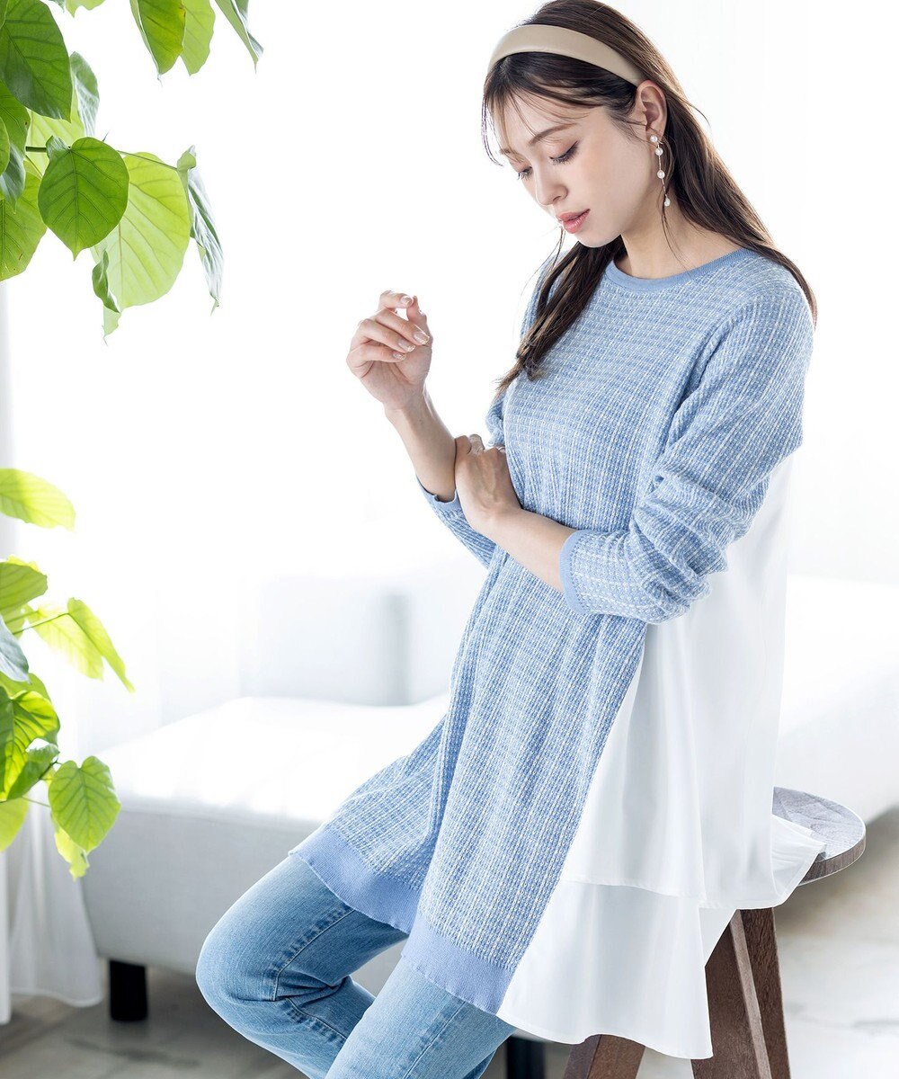 Tiaclasse 【洗える】ツイード2段フレアチュニックブラウス 