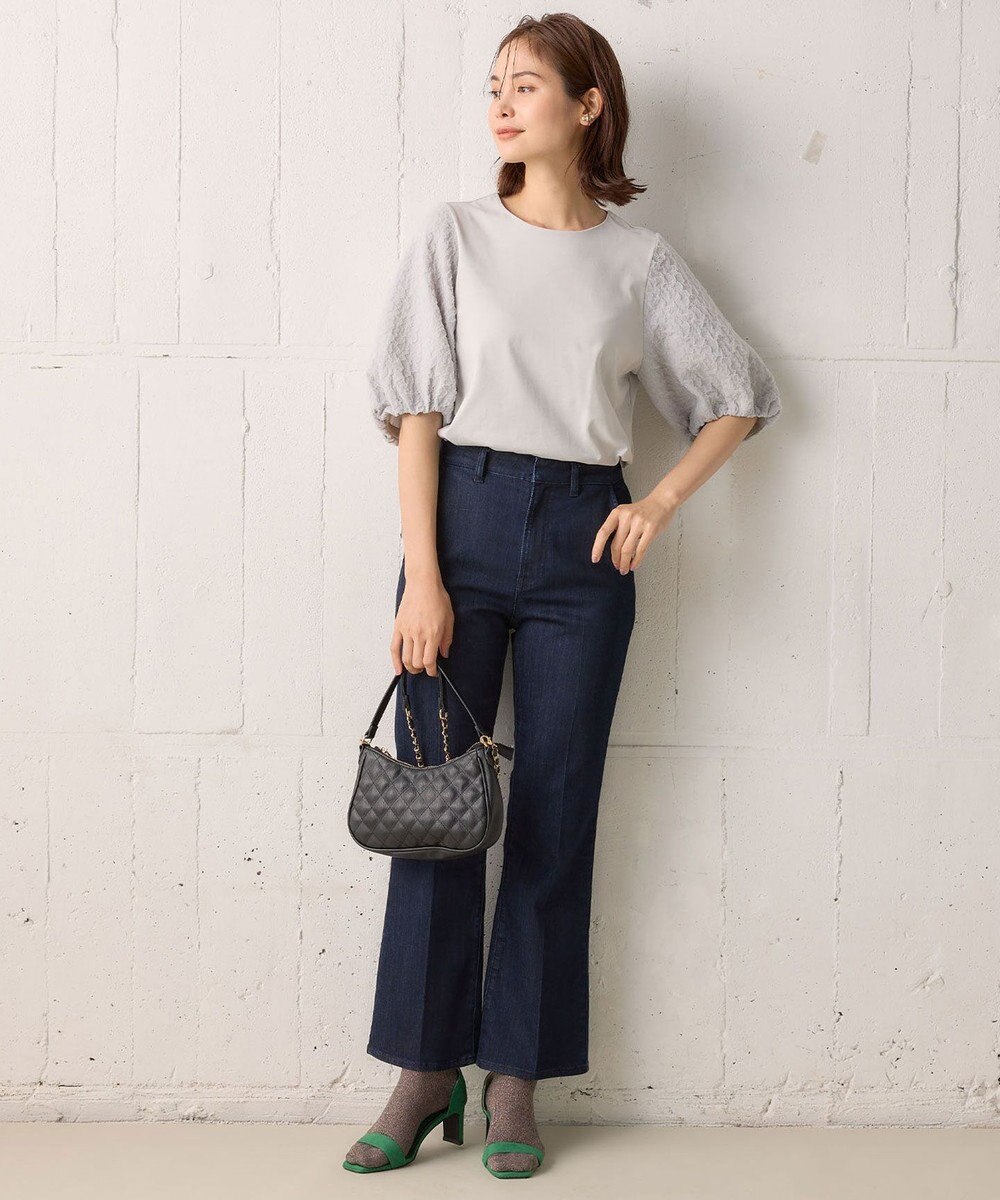 組曲 【洗える】レリーフスリーブジャージー カットソー 