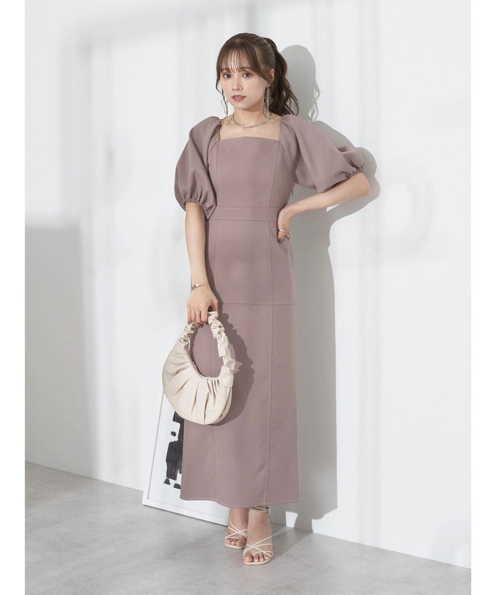 earth music&ecology 配色ステッチパフスリーブワンピース 