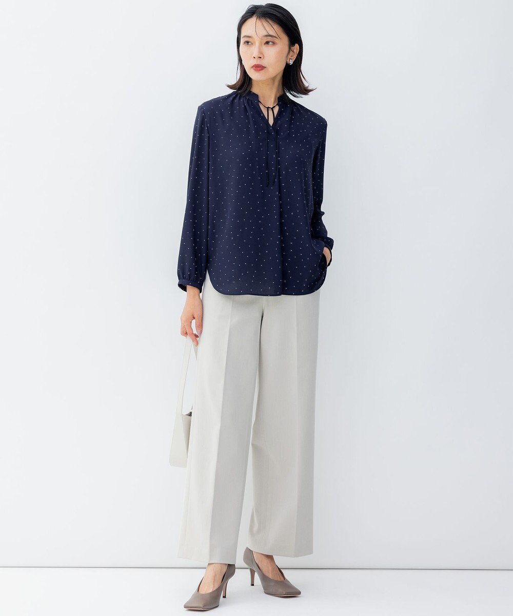 23区 L 【洗える】バックサテンアムンゼン ドットプリント リボン付き スキッパー ブラウス 