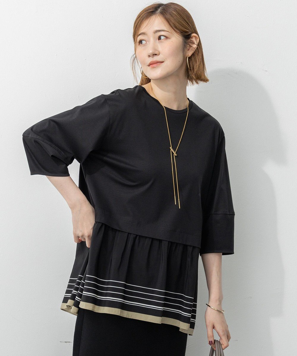 23区 L 【汗じみ防止加工】スカーフプリントコンビ ヘムデザイン チュニック 