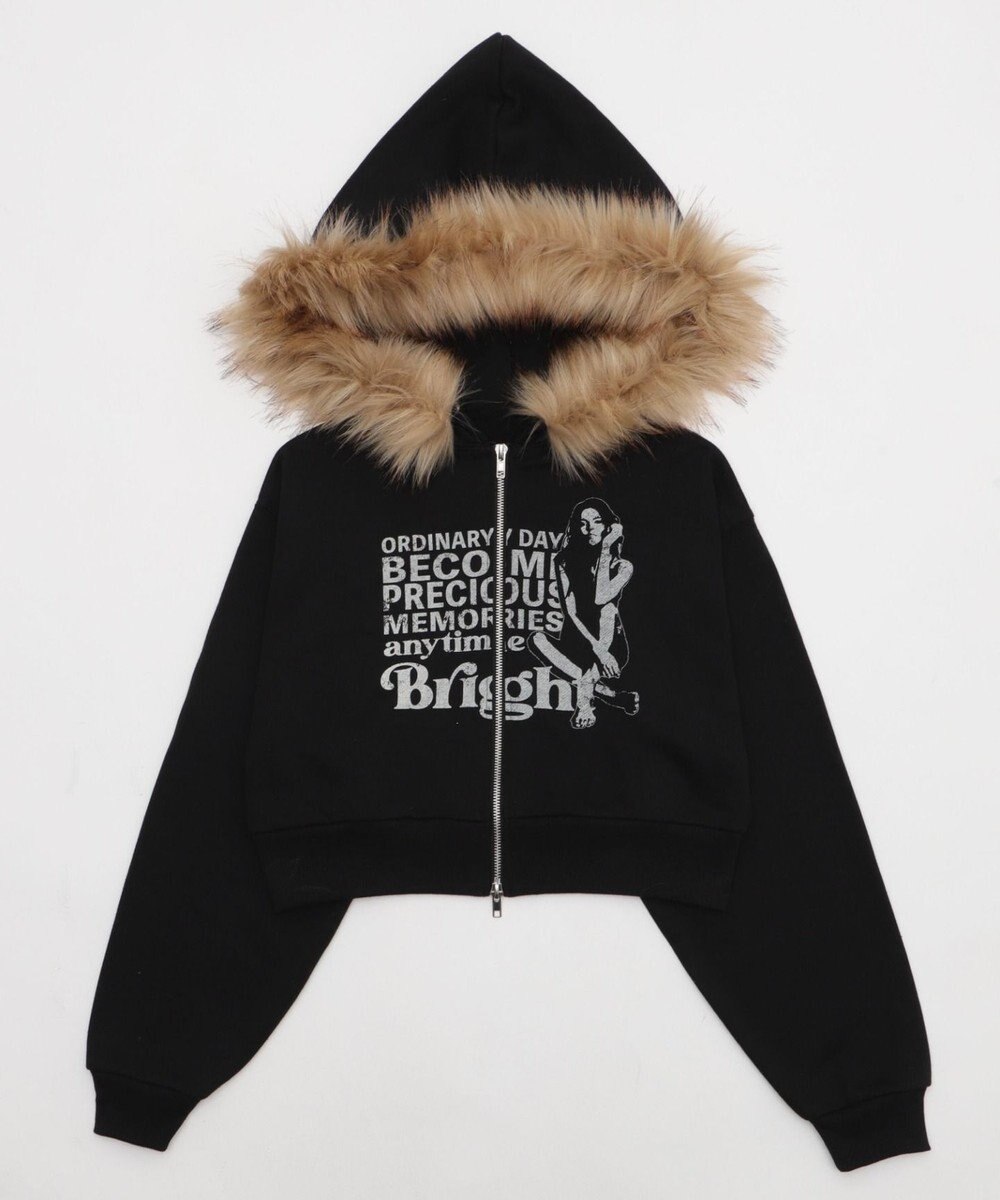 WEGO ファーフードショートZIPパーカー 