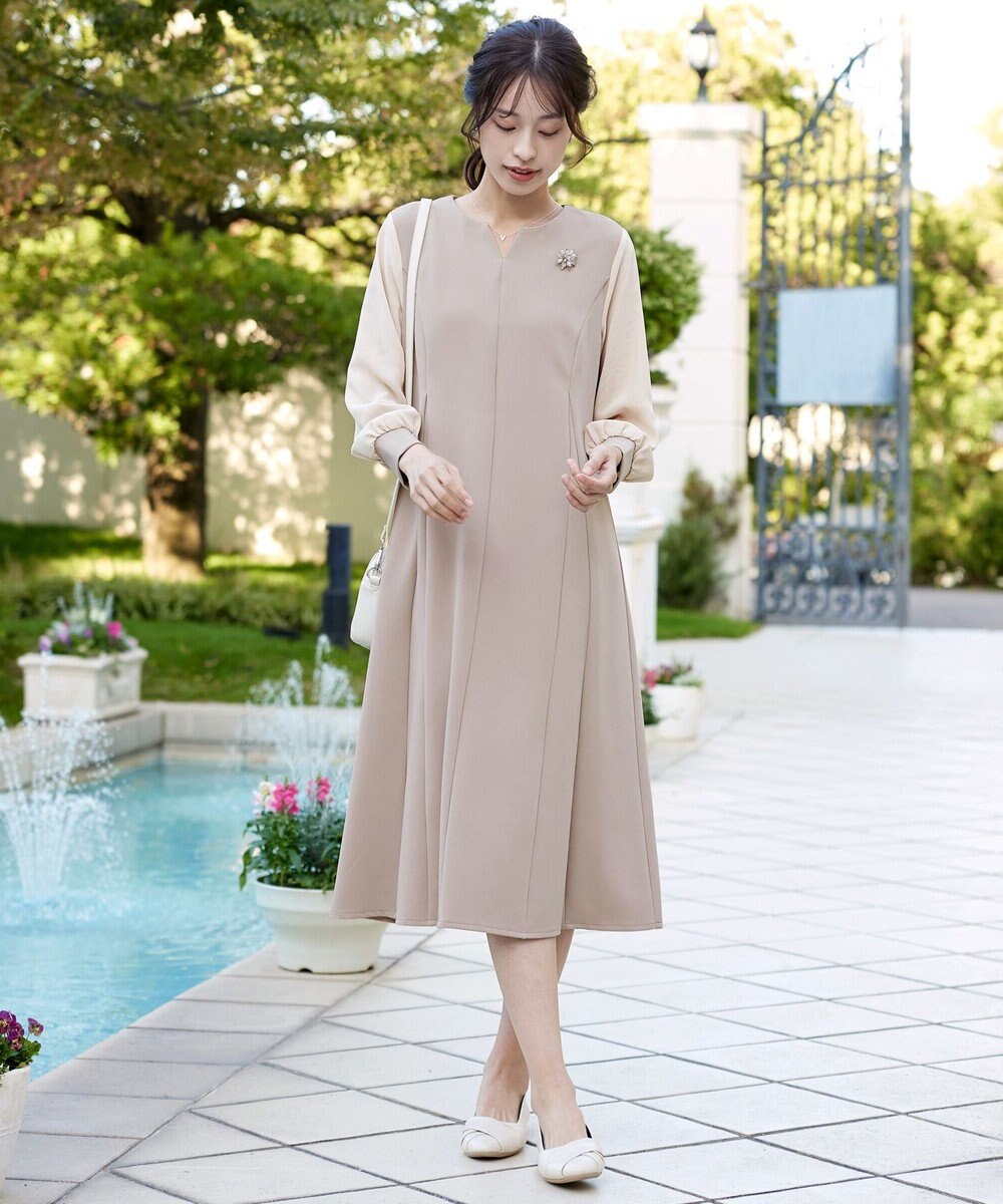 Tiaclasse L 【ストレッチジョーゼット】 シフォン袖ワンピース 