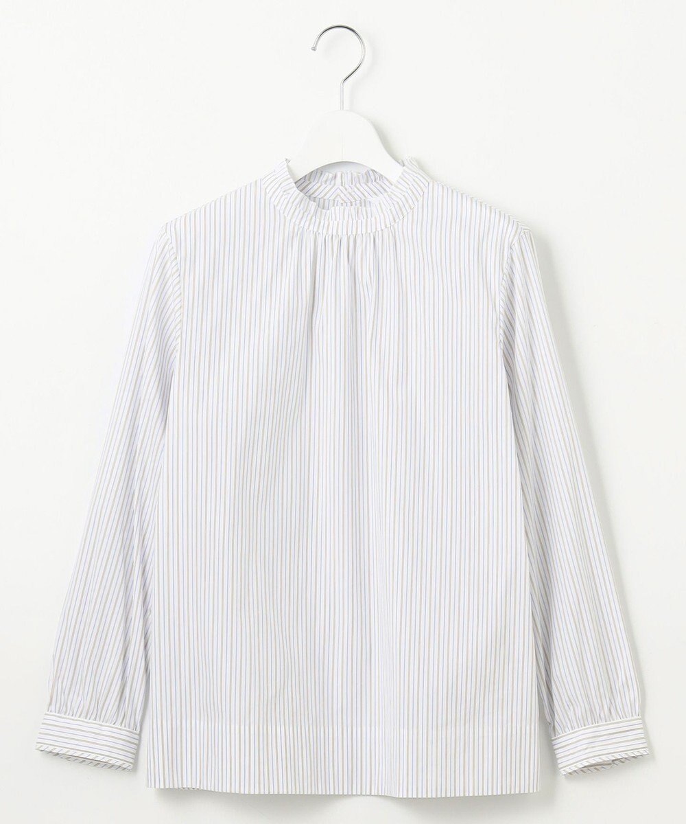 J.PRESS LADIES 【洗える】BEZ VEGA ストライプ フリルネック ブラウス 