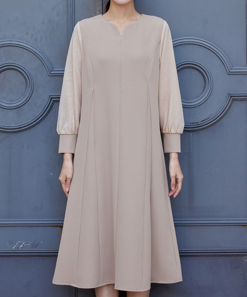 Tiaclasse L 【ストレッチジョーゼット】 シフォン袖ワンピース 