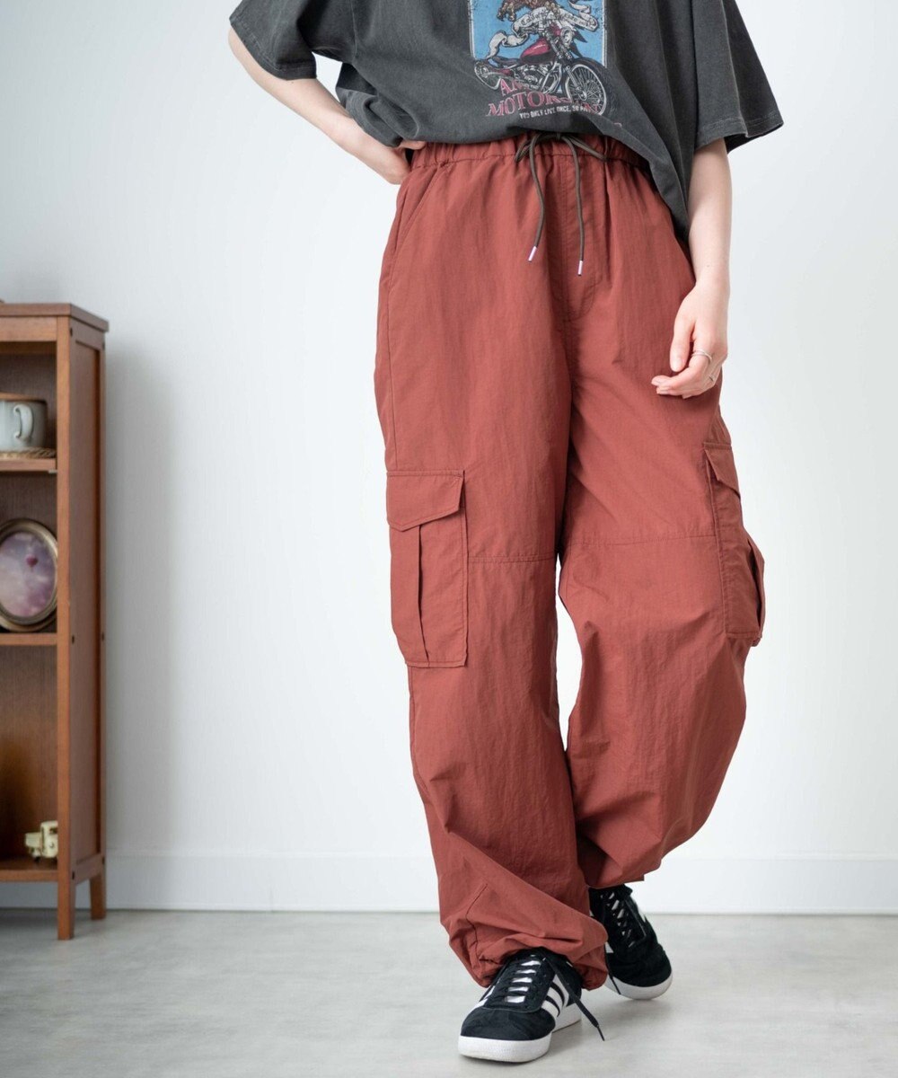 WEGO 【ウエストゴム】ナイロンイージーワイドカーゴパンツ 