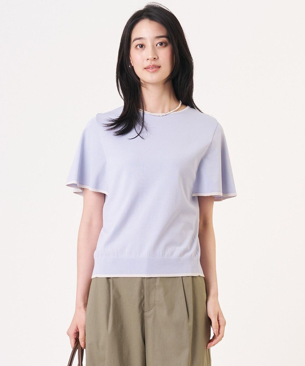 J.PRESS LADIES 【シーンレスに活躍】COOL MINT COTTON POLYESTER フレアスリーブ ニット プルオーバー 