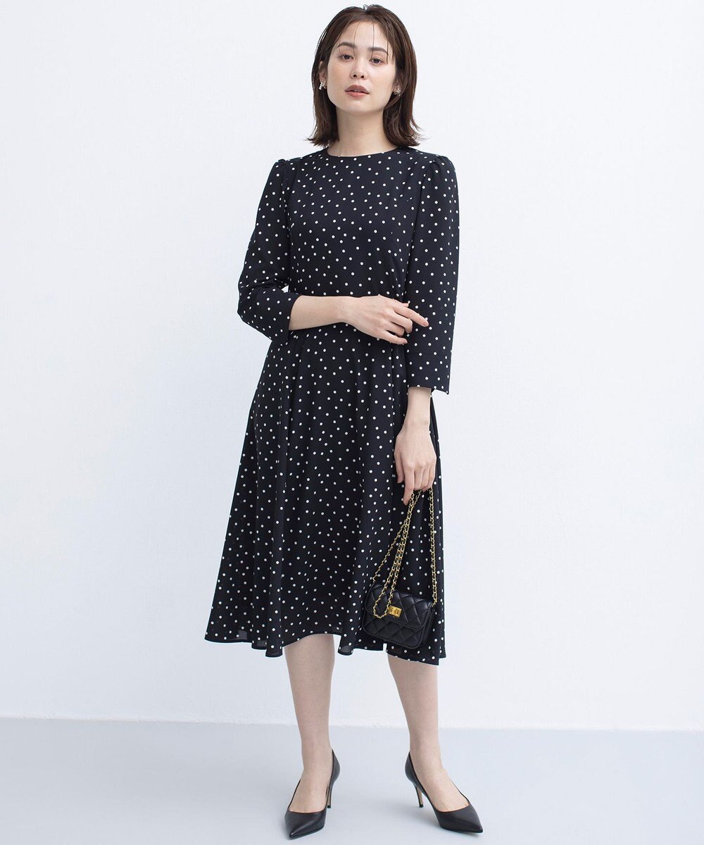 組曲 ドットジョーゼットプリント ワンピース 