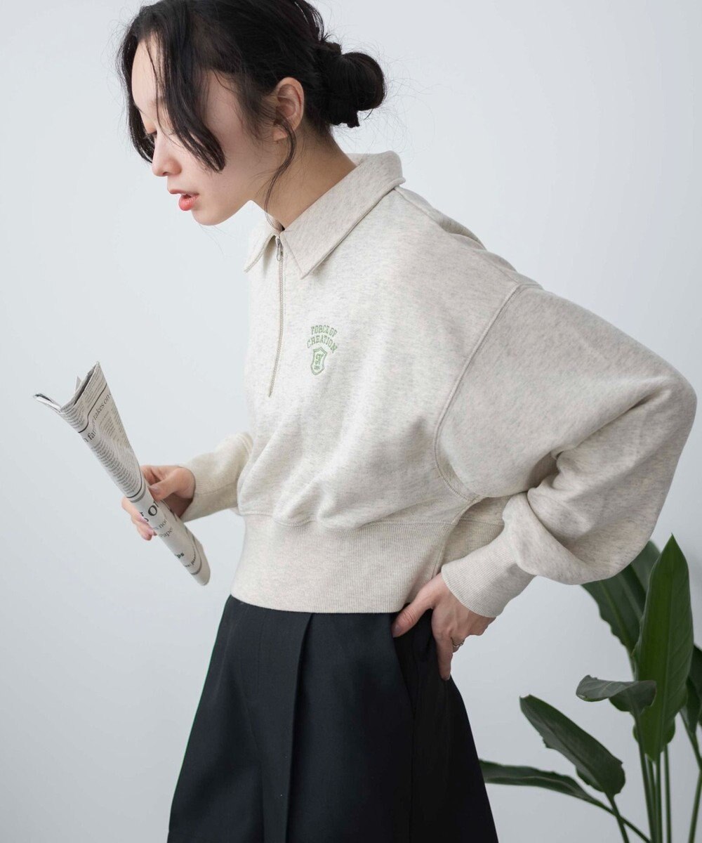 WEGO ハーフZIP襟付きショートスウェット 