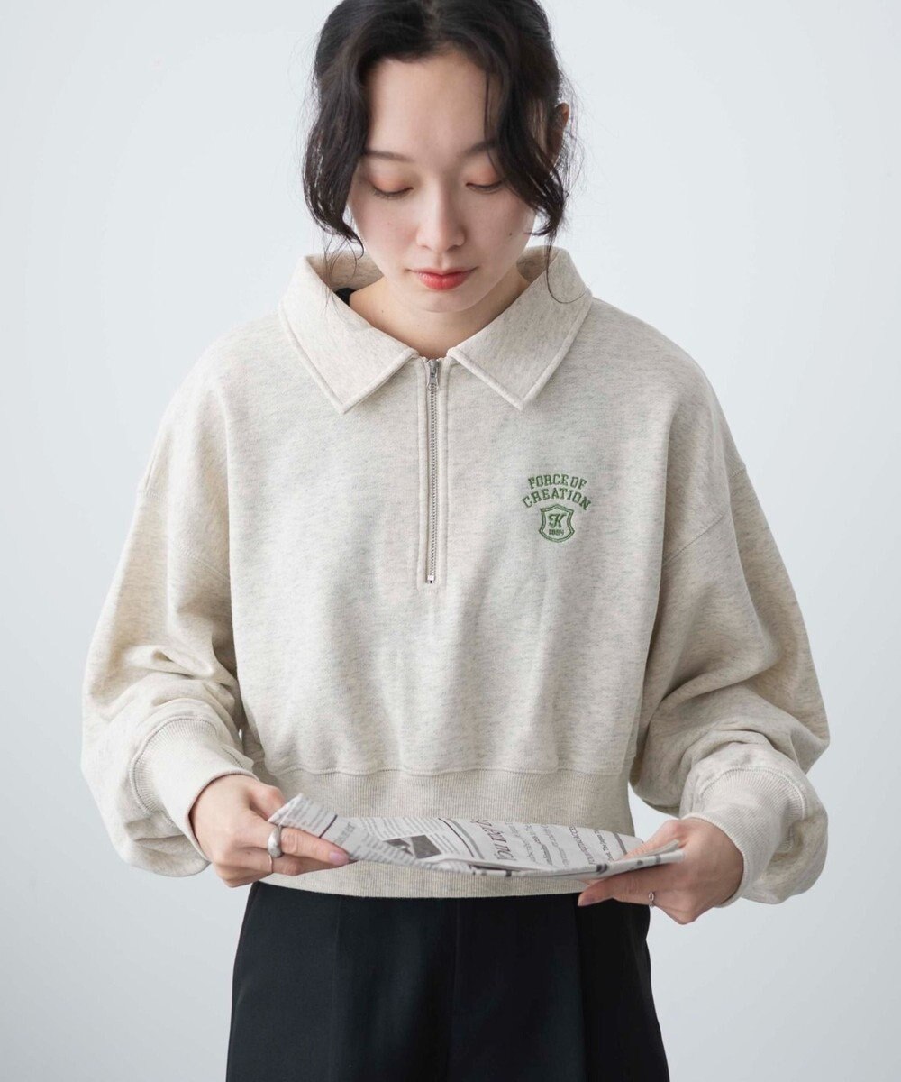 WEGO ハーフZIP襟付きショートスウェット 