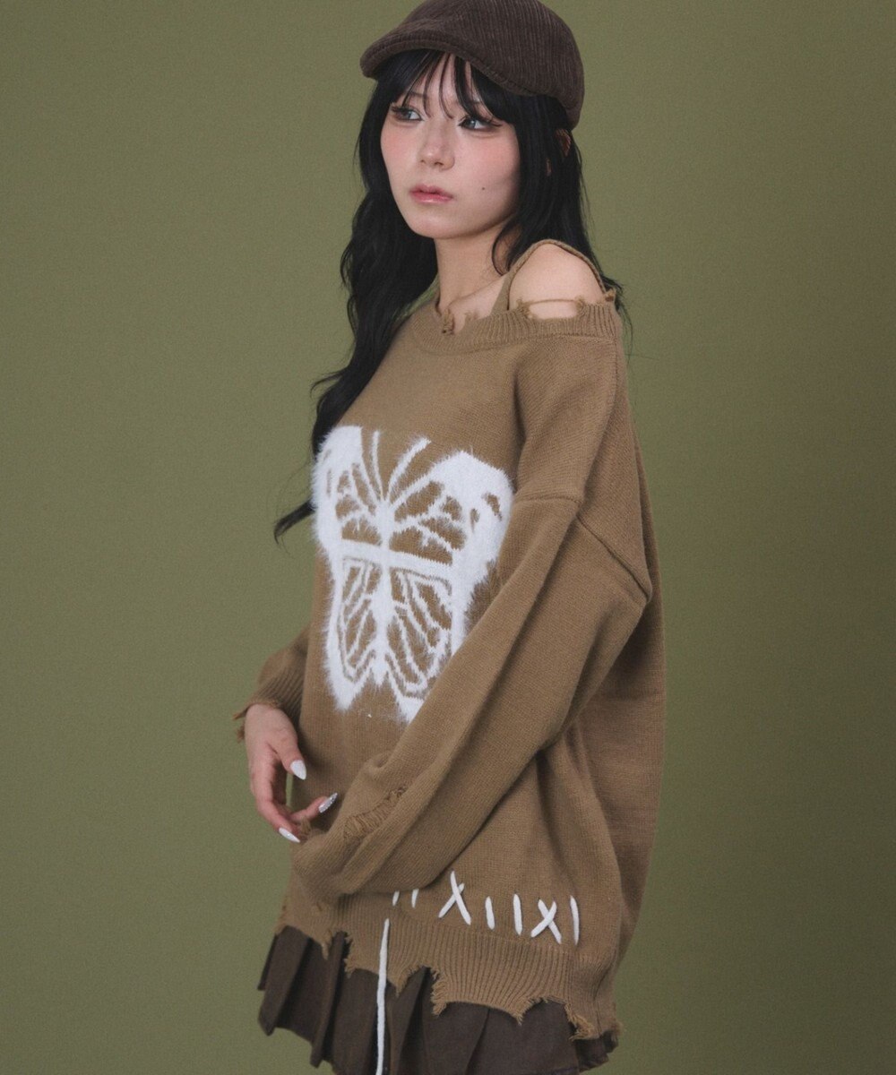 WEGO バタフライダメージニット 