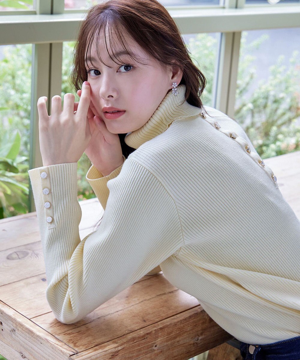 Tiaclasse 【洗える】タートルボタンニットトップス 