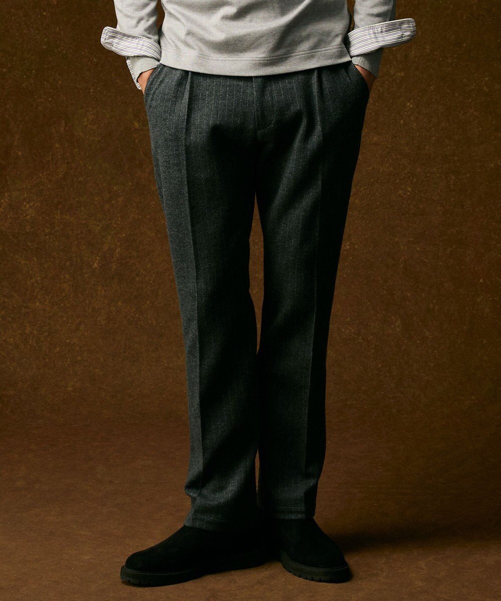 JOSEPH ABBOUD 【キングサイズ・軽量/ストレッチ/尾州産ジャージー素材】ウールミルドジャージータック パンツ 