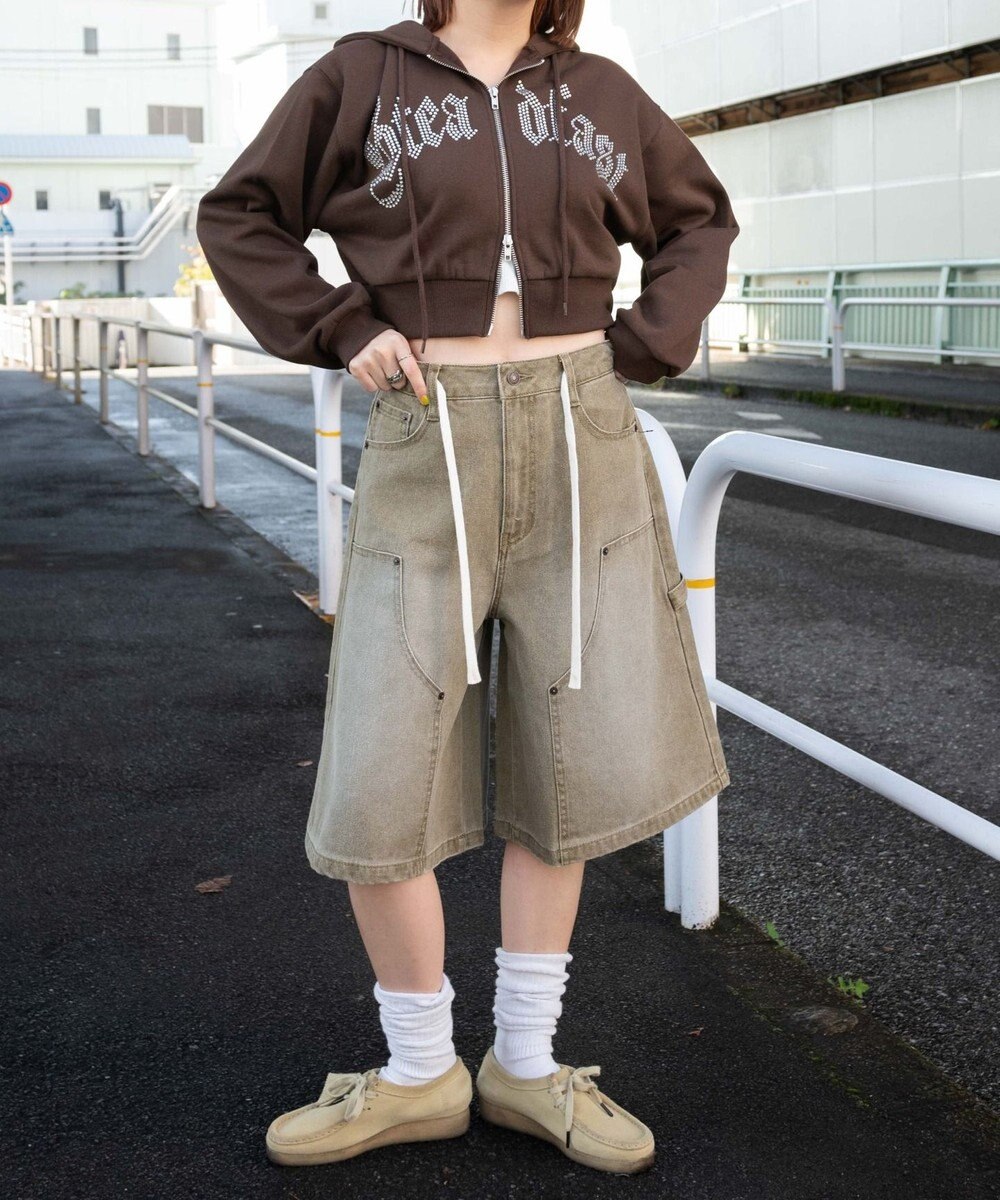 WEGO 【裏起毛】ラインストーン裏起毛ショートジップパーカー 