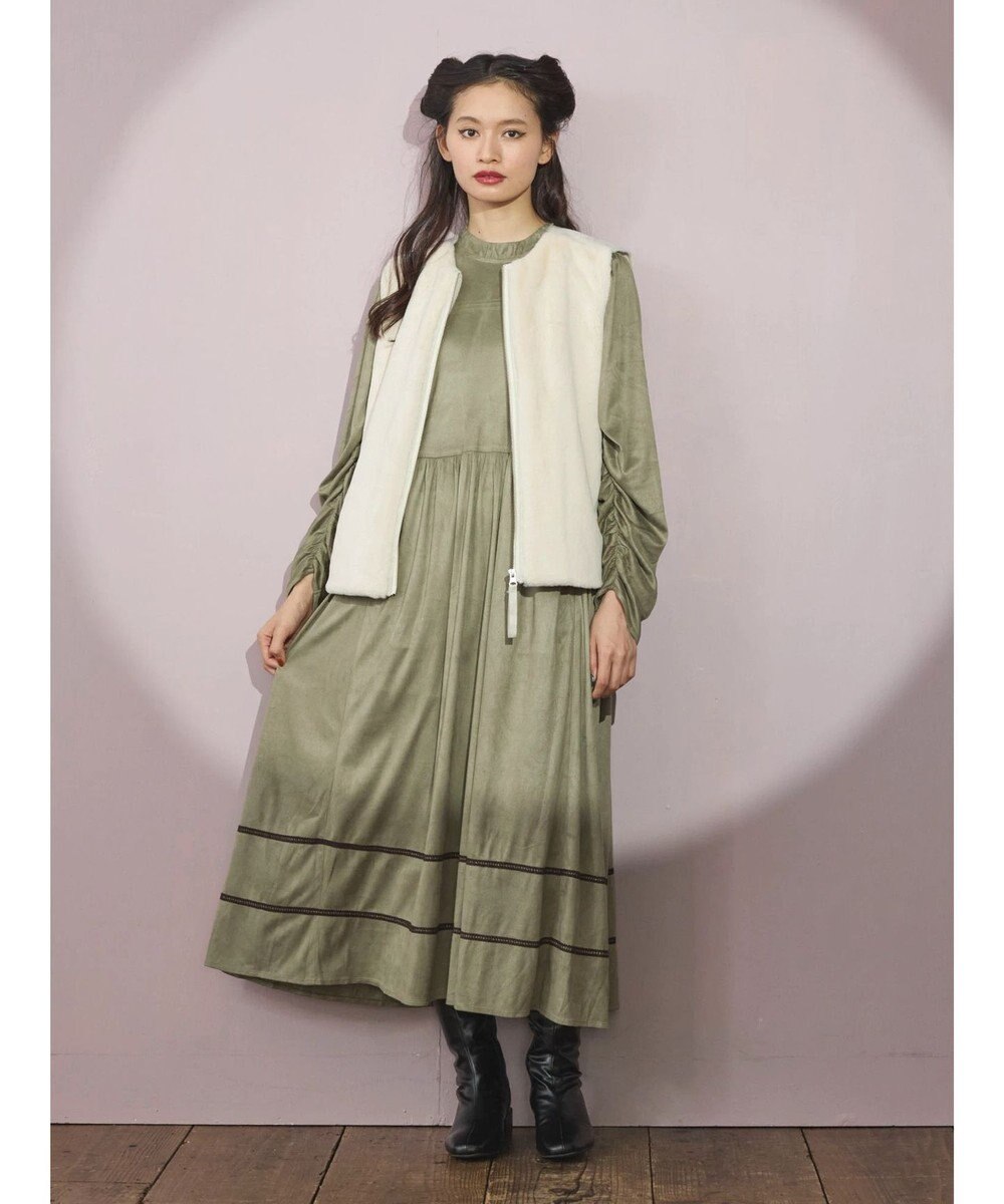 Green Parks ■ＥＳＣＡＲ　スエード調ギャザーキリカエワンピース 