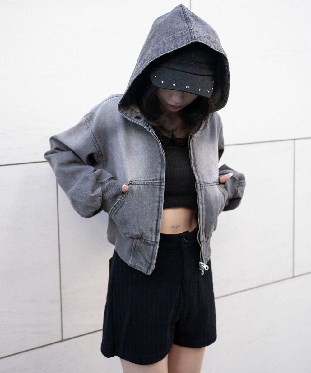 WEGO デニムショートフードブルゾン 