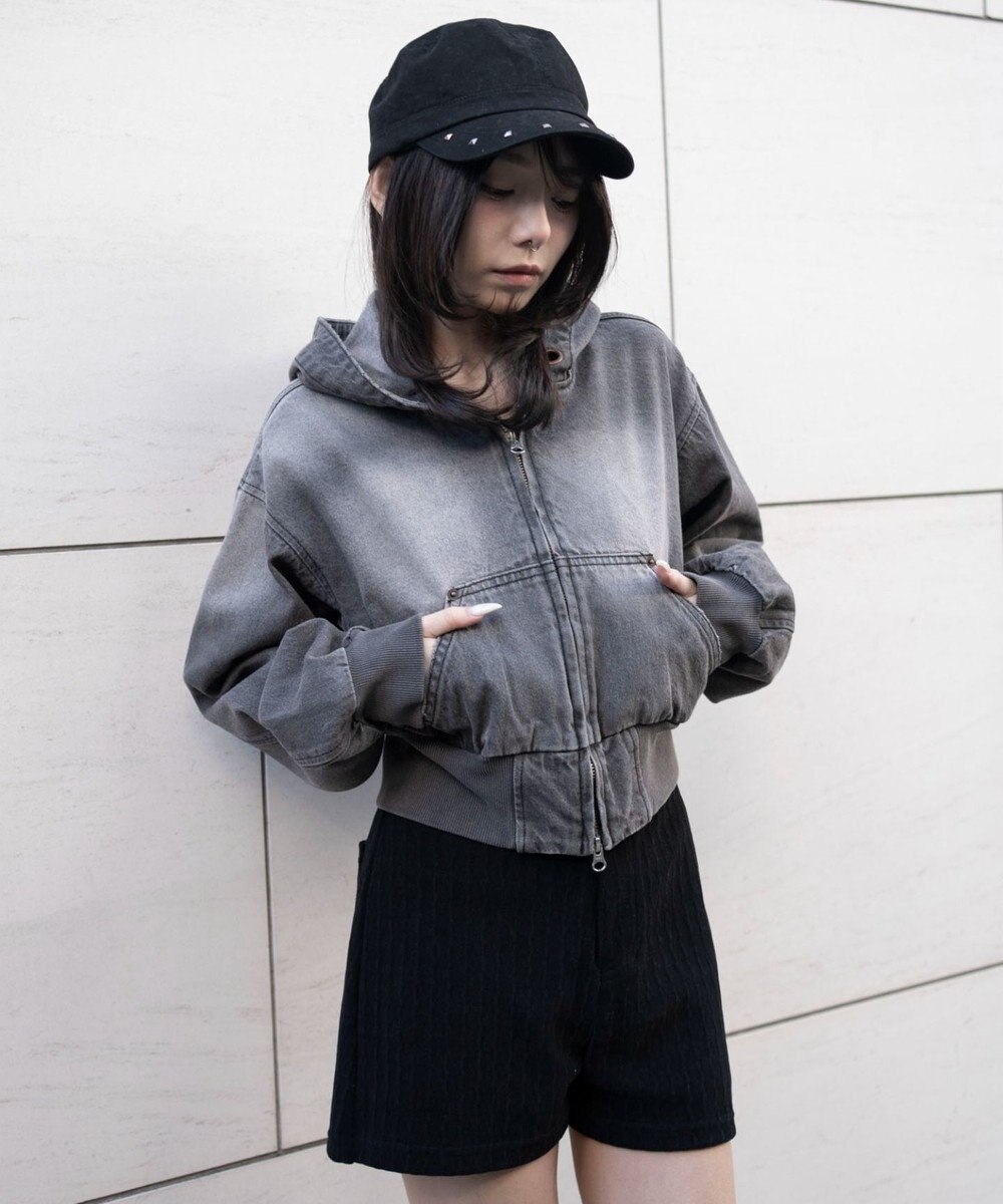 WEGO デニムショートフードブルゾン 