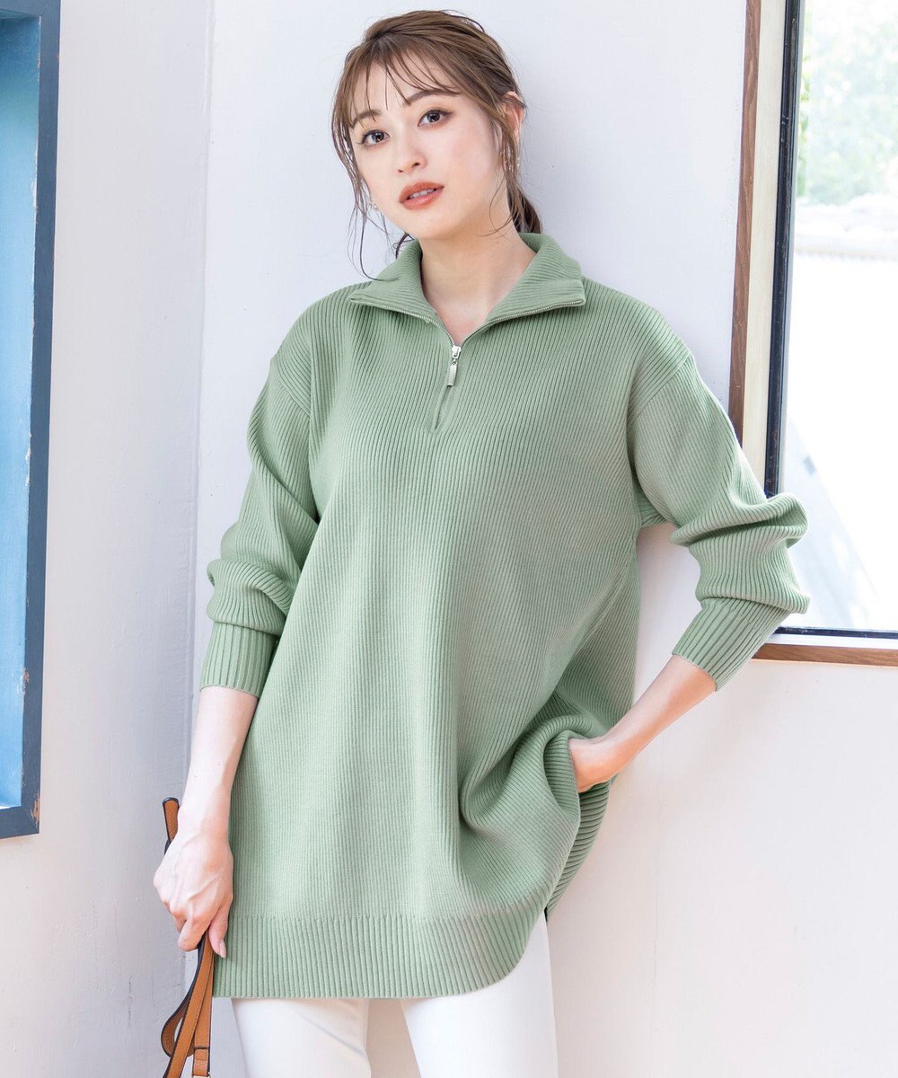 Tiaclasse 【洗える】ハーフジップニットチュニック 